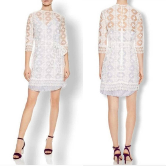 Sandro Paris Isabelle Floral Embroidered Lace Mini Dress Small NEW Striped Slip - Picture 16 of 16